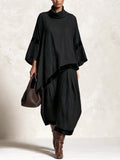 Pilar Conjunto Negro con Ribete de Terciopelo, Manga Murciélago Asimétrica y Pantalón Ancho