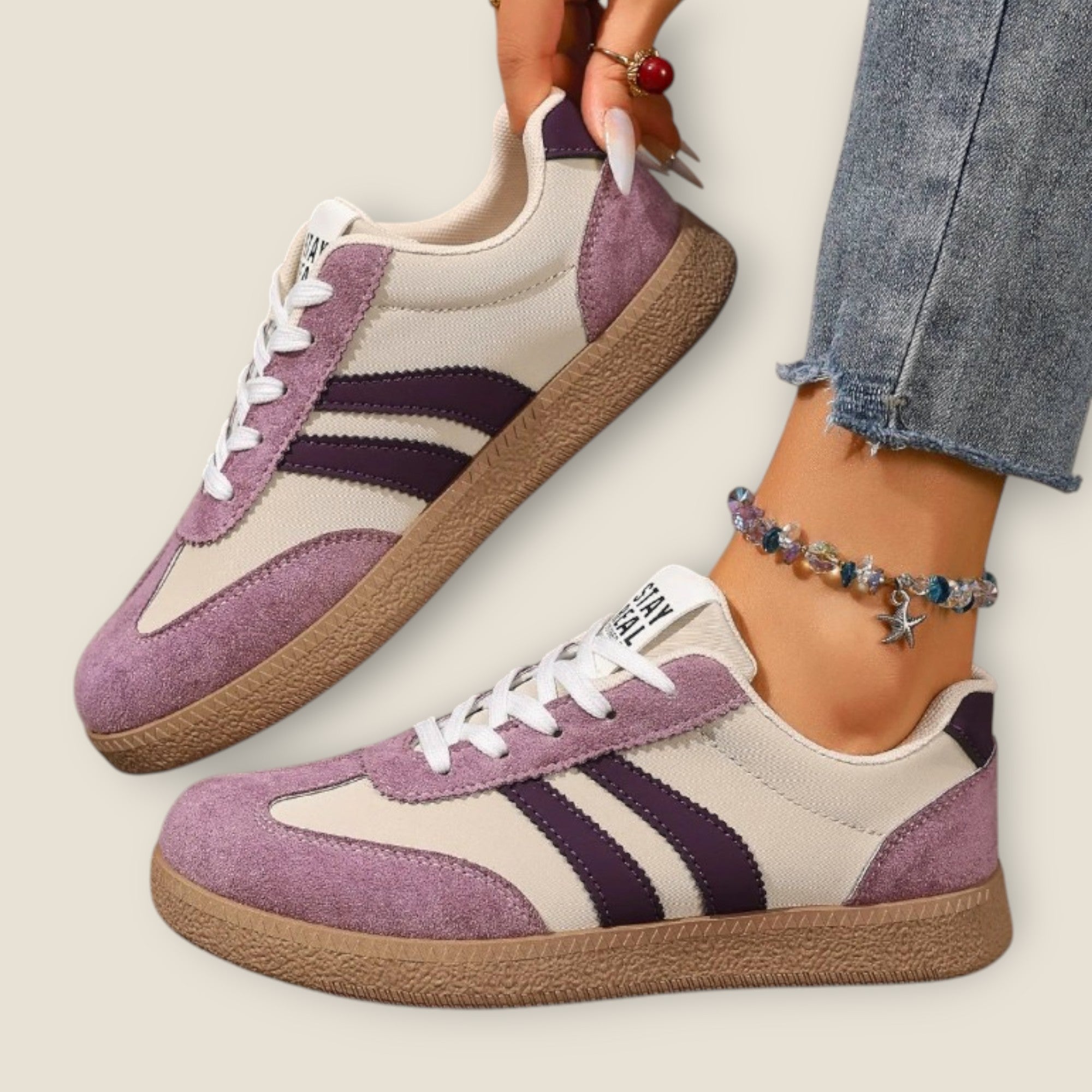Zapatillas de Cuero y Ante con Suela de Goma