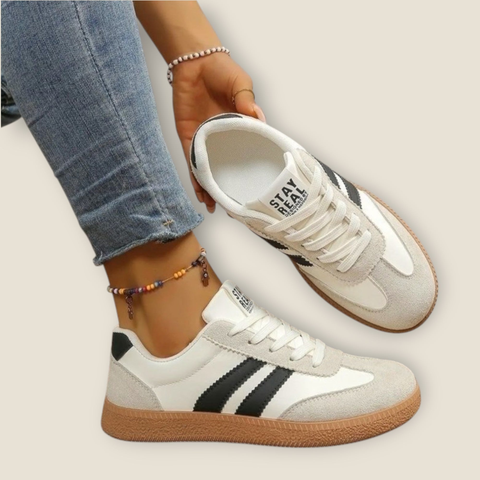 Zapatillas de Cuero y Ante con Suela de Goma