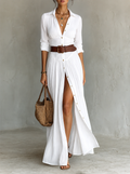 Capucine | Vestido largo maxi con cuello con solapas, cinturón y mangas largas