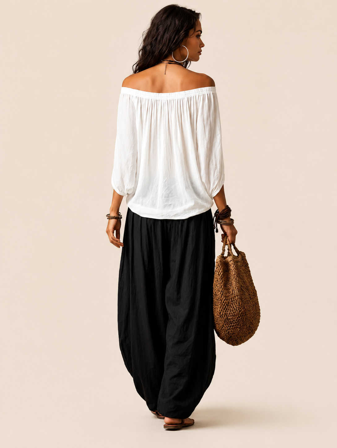 Aria - Conjunto de hombros descubiertos y pantalón fluido