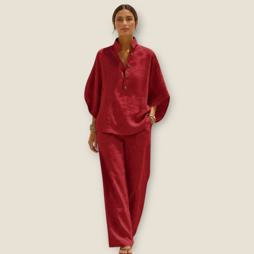 Aria | Conjunto de Algodón Lino con Mangas y Pantalón Ancho