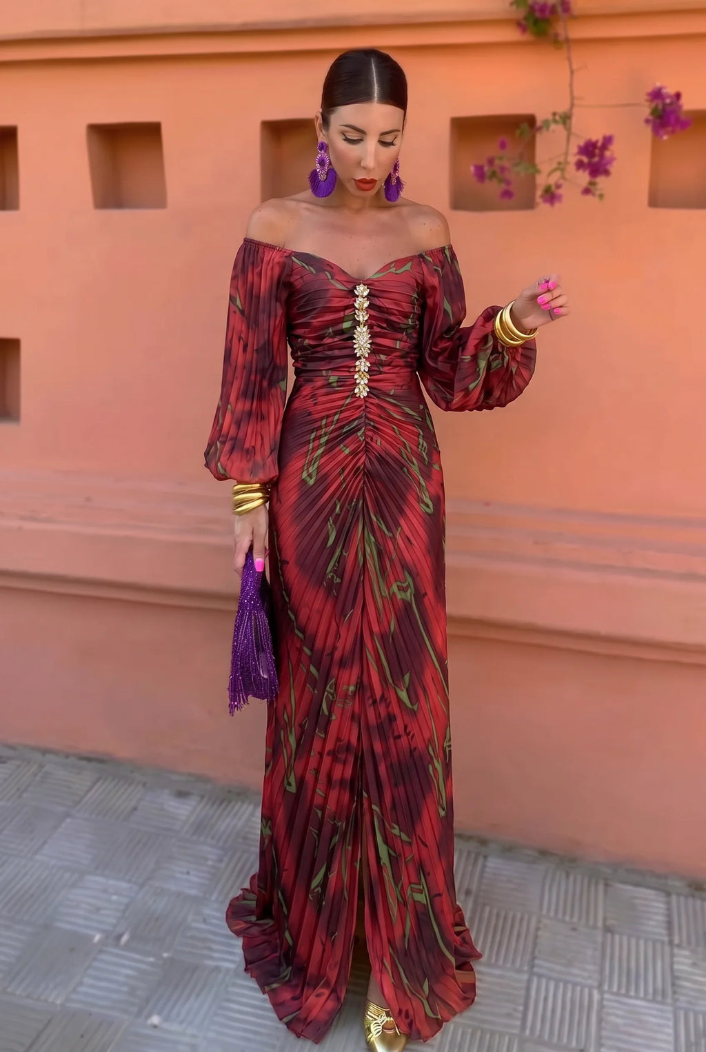 Aitana Vestido Maxi Estampado con Fruncido Central