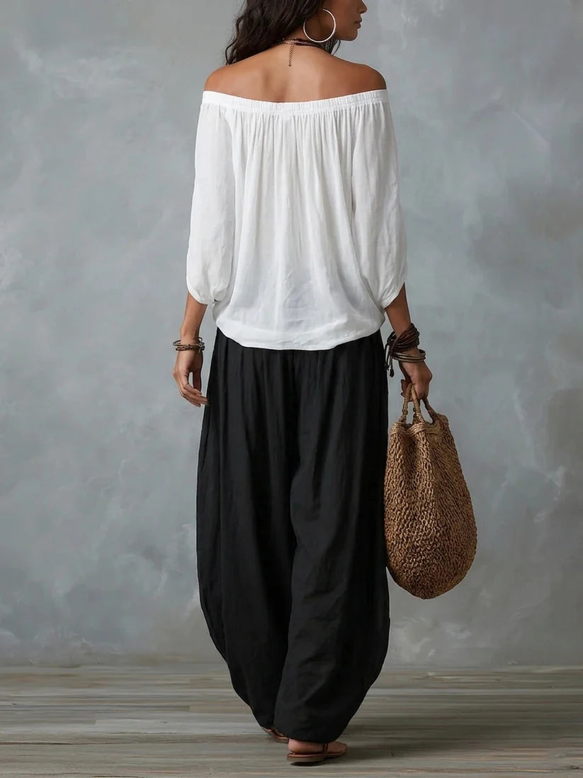 Aria - Conjunto de hombros descubiertos y pantalón fluido