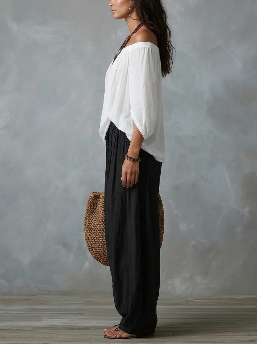 Aria - Conjunto de hombros descubiertos y pantalón fluido