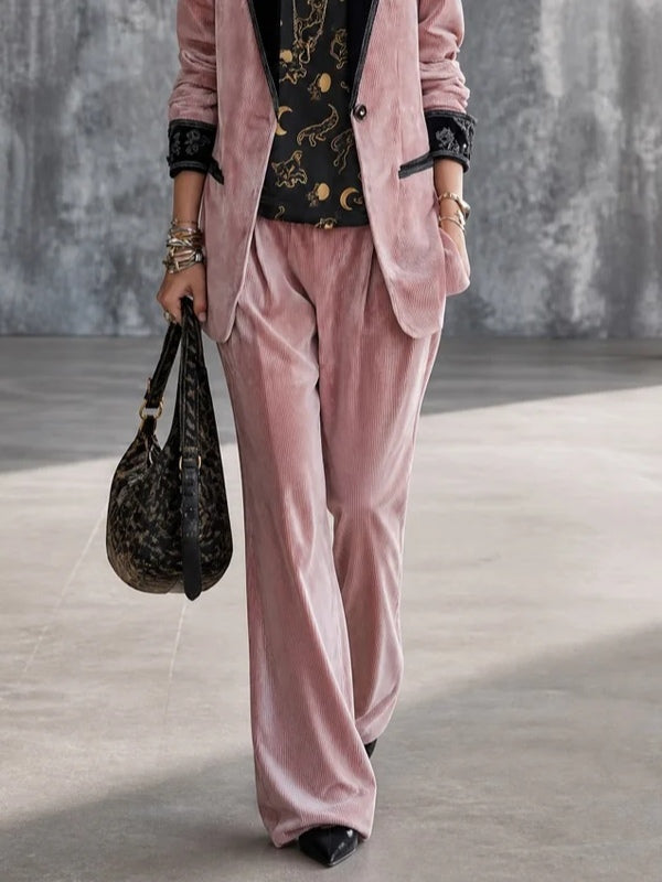Helena Conjunto Tricapa de Pana Rosa Informal con Pantalón Elegante