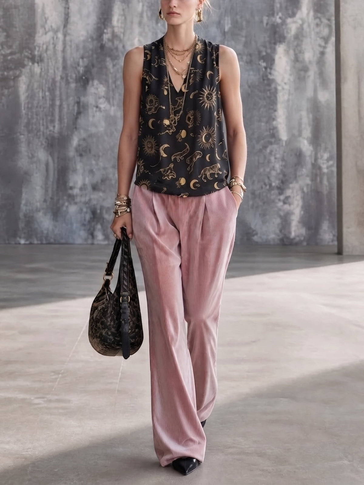 Helena Conjunto Tricapa de Pana Rosa Informal con Pantalón Elegante