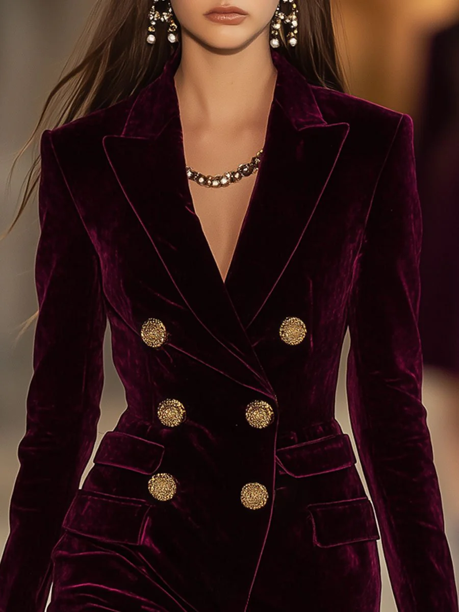 Lorena Vestido Blazer Mini de Terciopelo Rojo