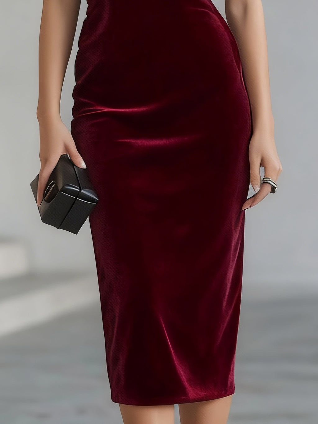 Selma Vestido Midi de Terciopelo Burdeos con Lazo