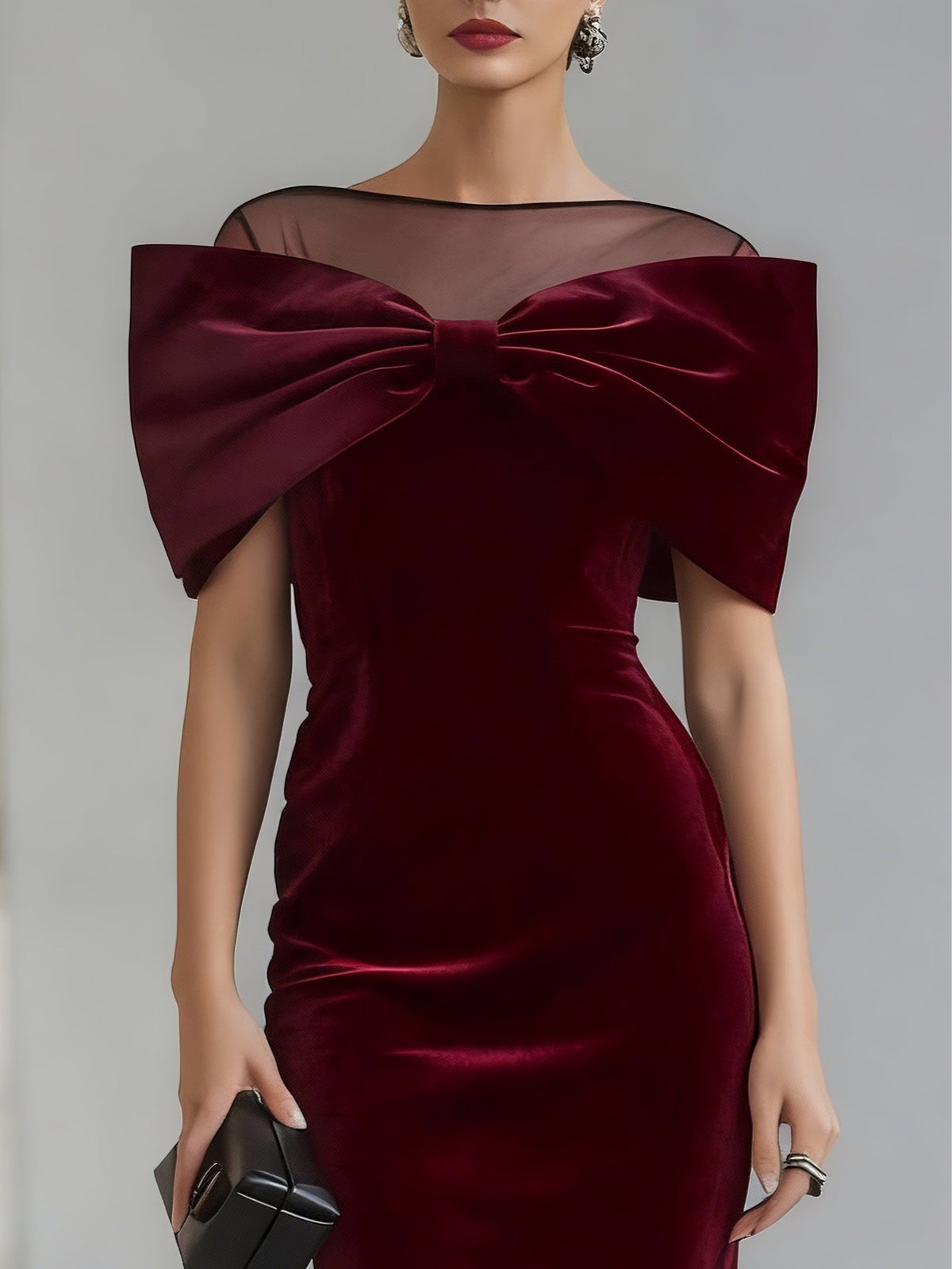 Selma Vestido Midi de Terciopelo Burdeos con Lazo