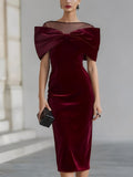 Selma Vestido Midi de Terciopelo Burdeos con Lazo