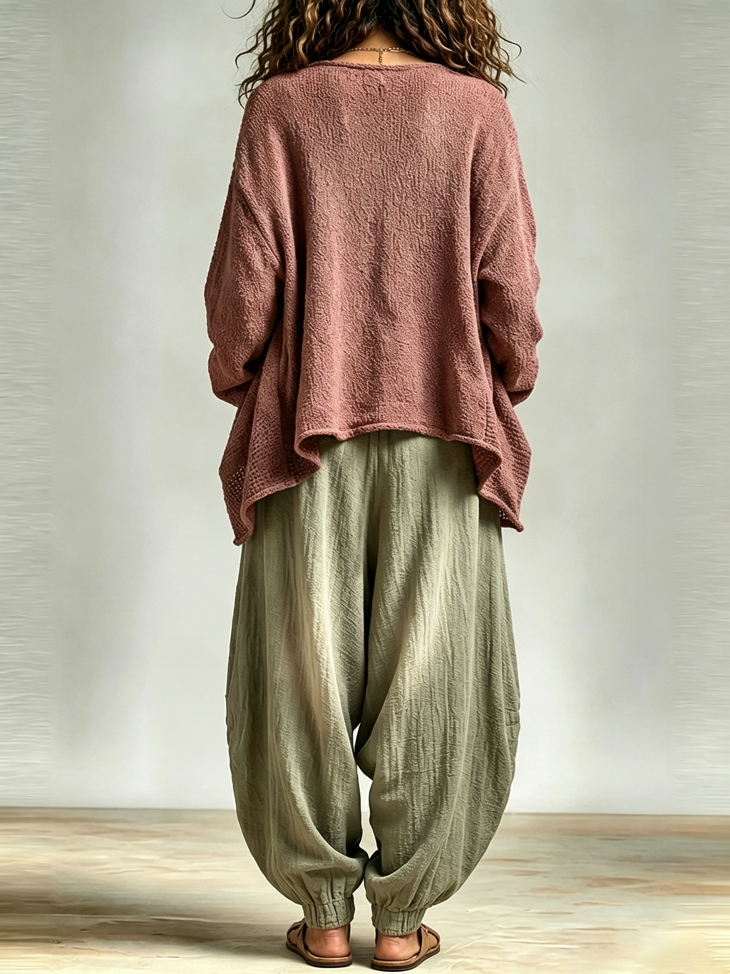 Ariadna Conjunto Casual de Tres Piezas: Top, Pantalón Harem y Cárdigan de Punto